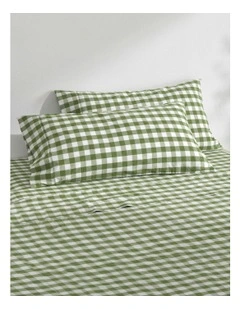 Lola Gingham Washed Cotton Standard Pillowcase Twin Pack in Olive