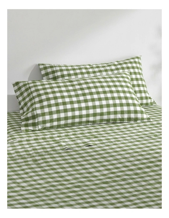 Lola Gingham Washed Cotton Standard Pillowcase Twin Pack in Olive image 1