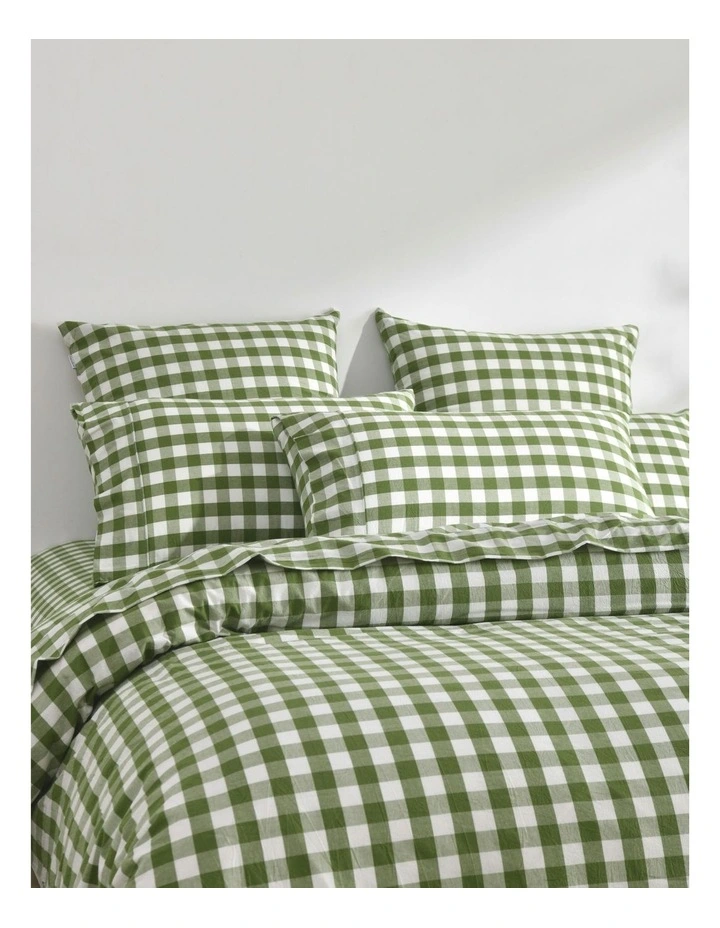 Lola Gingham Washed Cotton Standard Pillowcase Twin Pack in Olive image 2