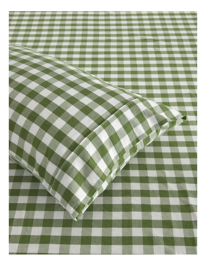 Lola Gingham Washed Cotton Standard Pillowcase Twin Pack in Olive image 3