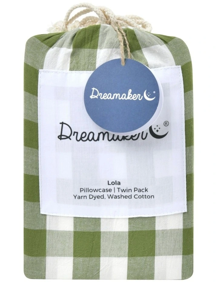 Lola Gingham Washed Cotton Standard Pillowcase Twin Pack in Olive image 5