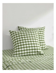 Lola Gingham Washed Cotton Euro Pillowcase Twin Pack in Olive