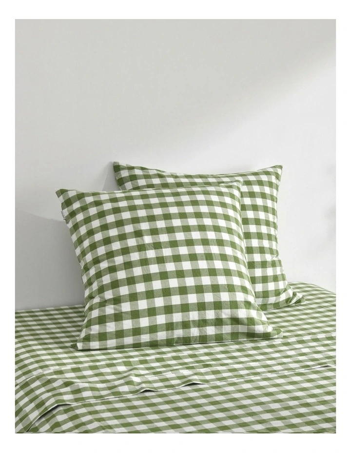 Lola Gingham Washed Cotton Euro Pillowcase Twin Pack in Olive image 1