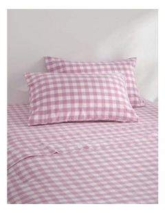 Lola Gingham Washed Cotton Standard Pillowcase Twin Pack in Pearl Pink