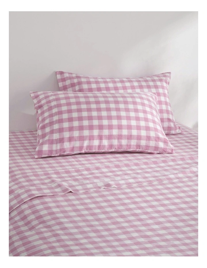 Lola Gingham Washed Cotton Standard Pillowcase Twin Pack in Pearl Pink image 1