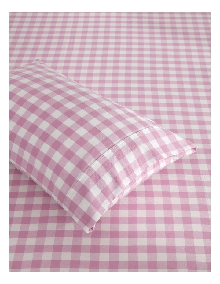 Lola Gingham Washed Cotton Standard Pillowcase Twin Pack in Pearl Pink image 3