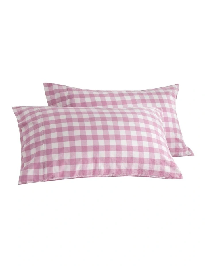 Lola Gingham Washed Cotton Standard Pillowcase Twin Pack in Pearl Pink image 6