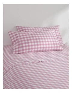 Lola Gingham Washed Cotton King Pillowcase Twin Pack in Pearl Pink