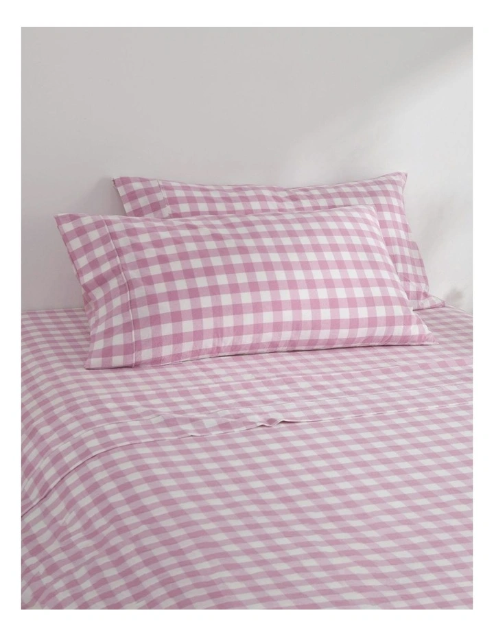 Lola Gingham Washed Cotton King Pillowcase Twin Pack in Pearl Pink image 1