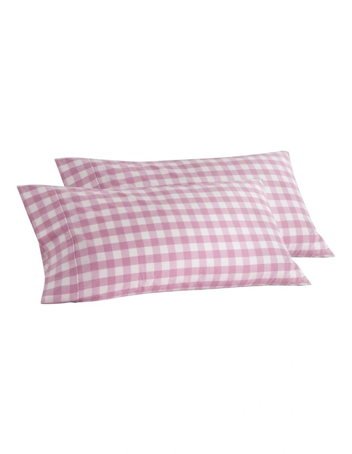 Lola Gingham Washed Cotton King Pillowcase Twin Pack in Pearl Pink image 6