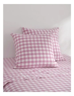 Lola Gingham Washed Cotton Euro Pillowcase Twin Pack in Pearl Pink
