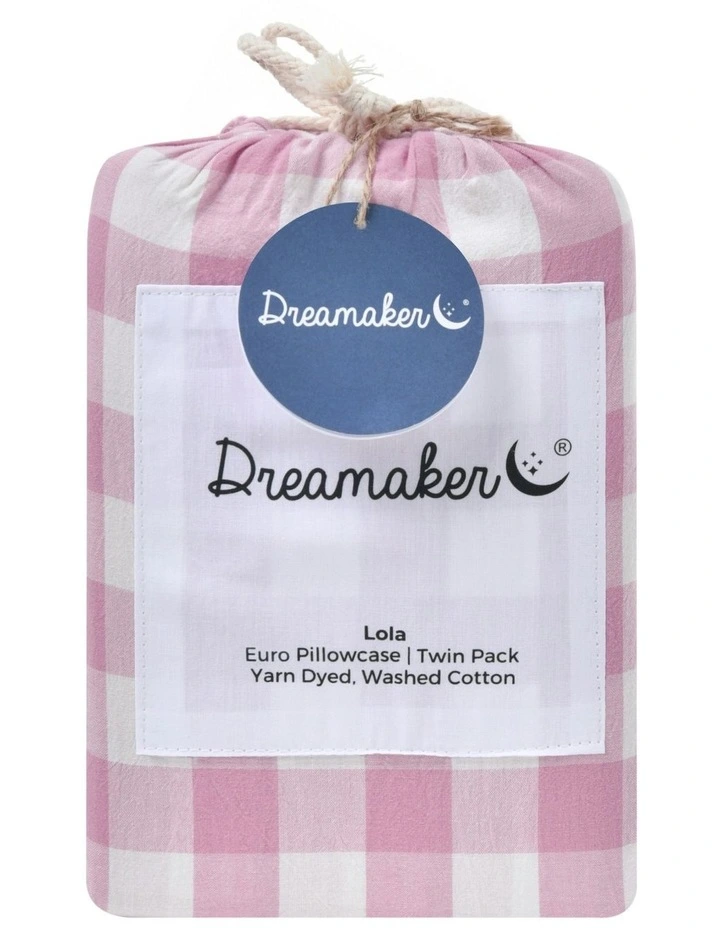 Lola Gingham Washed Cotton Euro Pillowcase Twin Pack in Pearl Pink image 3