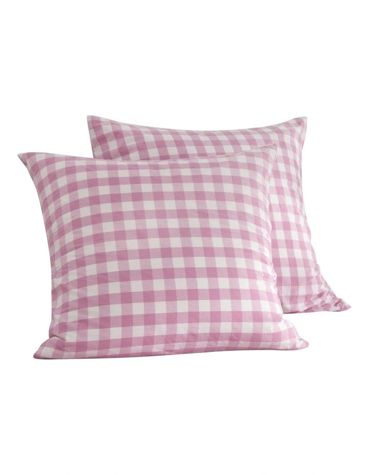 Lola Gingham Washed Cotton Euro Pillowcase Twin Pack in Pearl Pink image 4