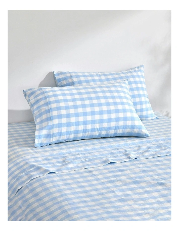 Lola Gingham Washed Cotton Standard Pillowcase Twin Pack in Sky image 1