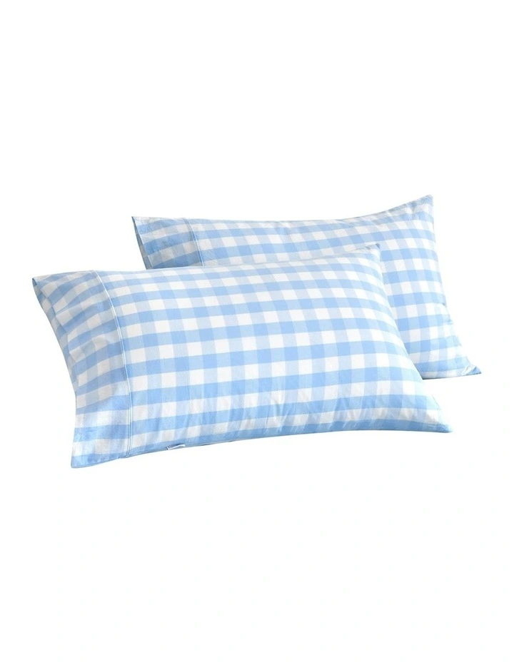Lola Gingham Washed Cotton Standard Pillowcase Twin Pack in Sky image 6
