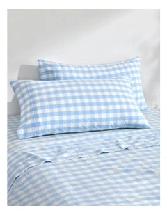 Lola Gingham Washed Cotton King Pillowcase Twin Pack in Sky