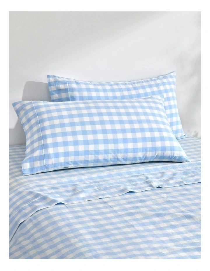 Lola Gingham Washed Cotton King Pillowcase Twin Pack in Sky image 1