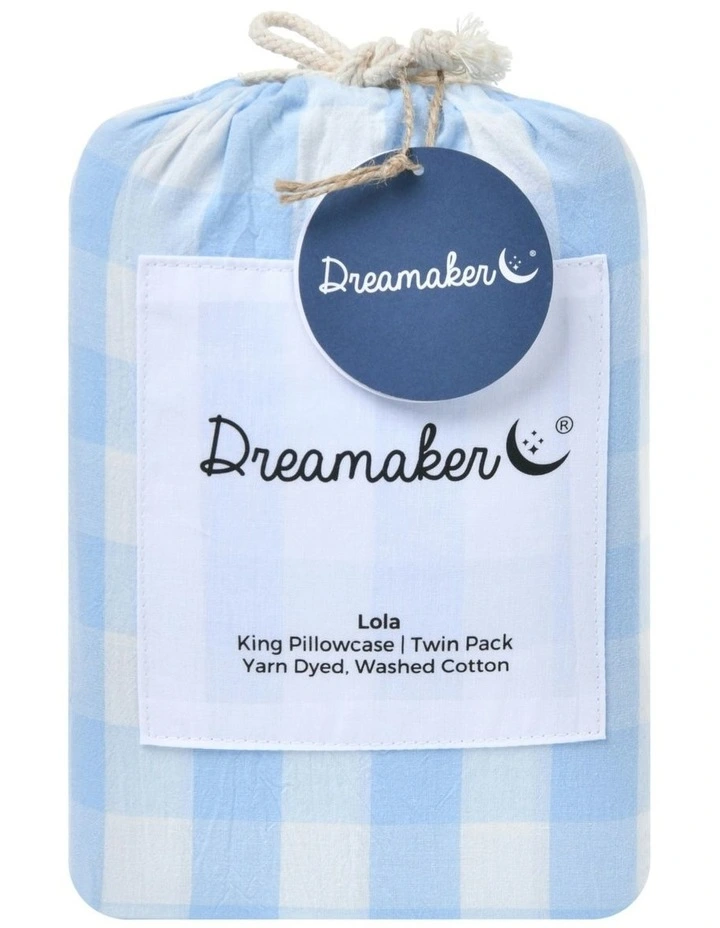 Lola Gingham Washed Cotton King Pillowcase Twin Pack in Sky image 5