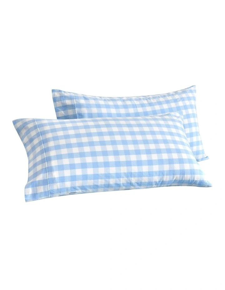 Lola Gingham Washed Cotton King Pillowcase Twin Pack in Sky image 6