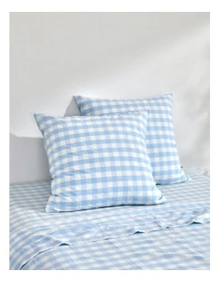 Lola Gingham Washed Cotton Euro Pillowcase Twin Pack in Sky
