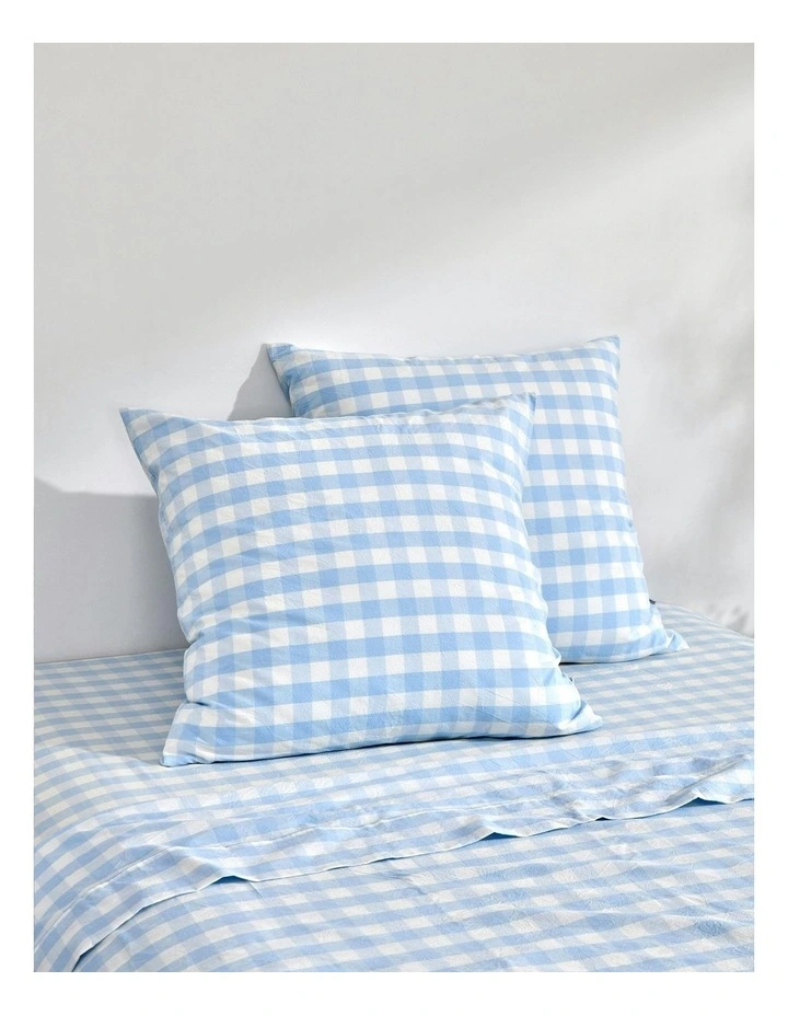 Lola Gingham Washed Cotton Euro Pillowcase Twin Pack in Sky image 1
