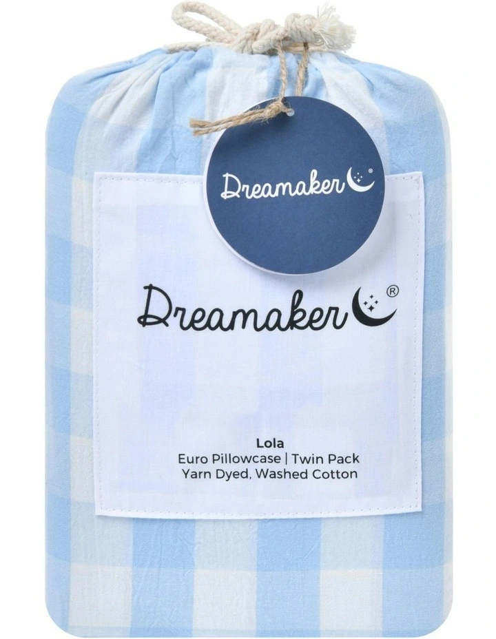 Lola Gingham Washed Cotton Euro Pillowcase Twin Pack in Sky image 3
