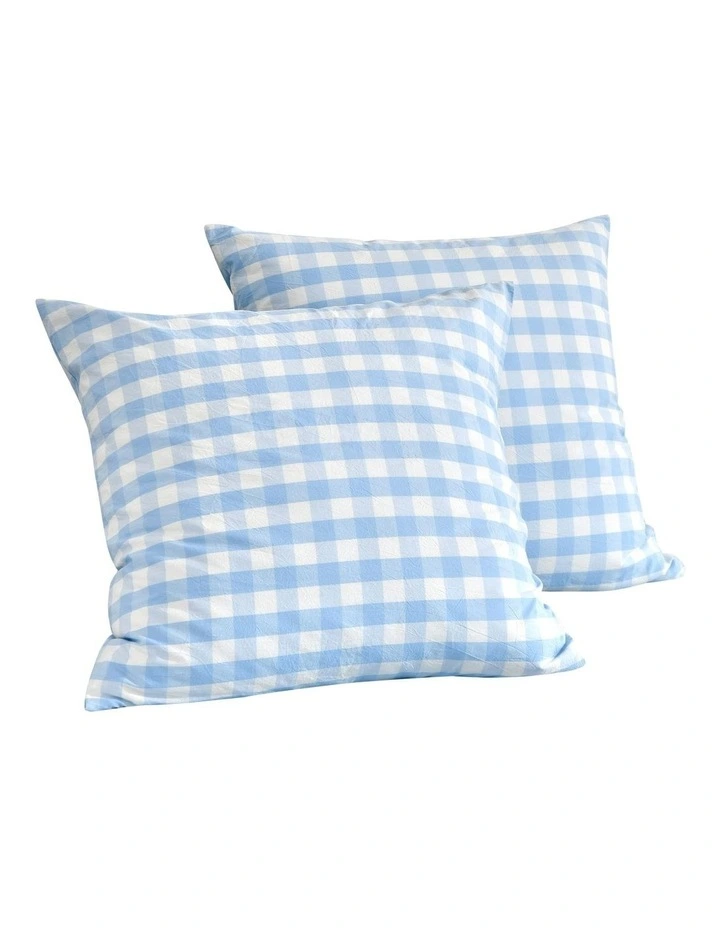 Lola Gingham Washed Cotton Euro Pillowcase Twin Pack in Sky image 4