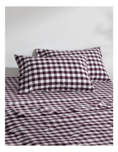 Lola Gingham Washed Cotton Standard Pillowcase Twin Pack in Plum