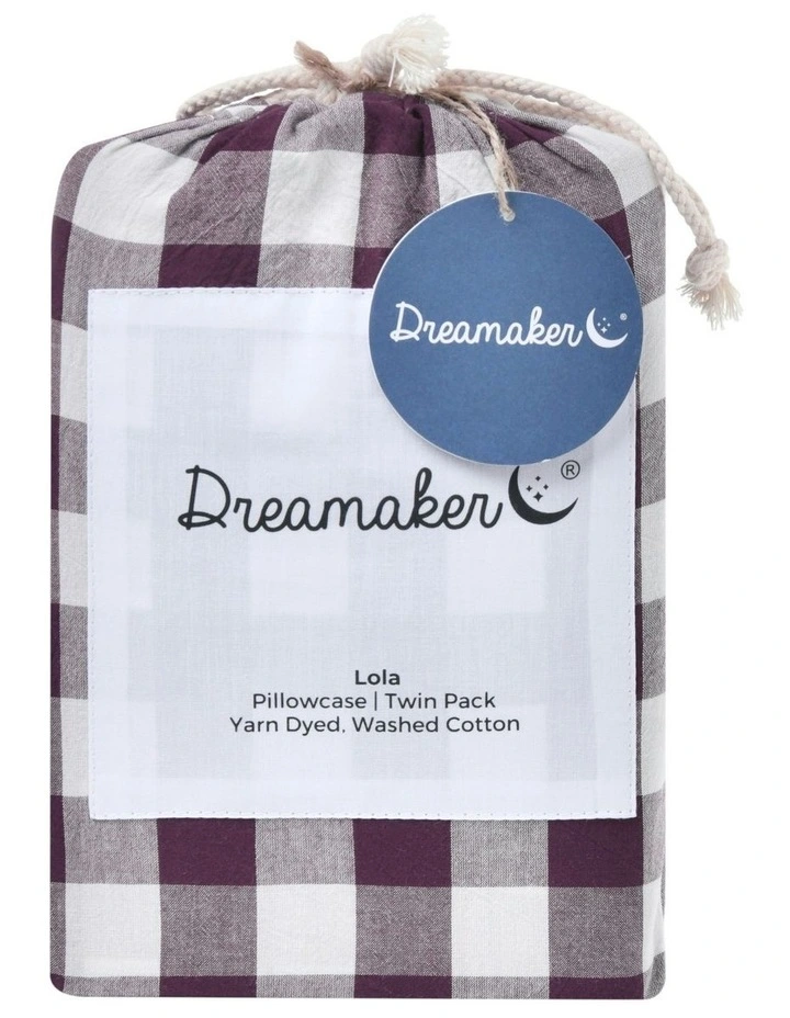 Lola Gingham Washed Cotton Standard Pillowcase Twin Pack in Plum image 5