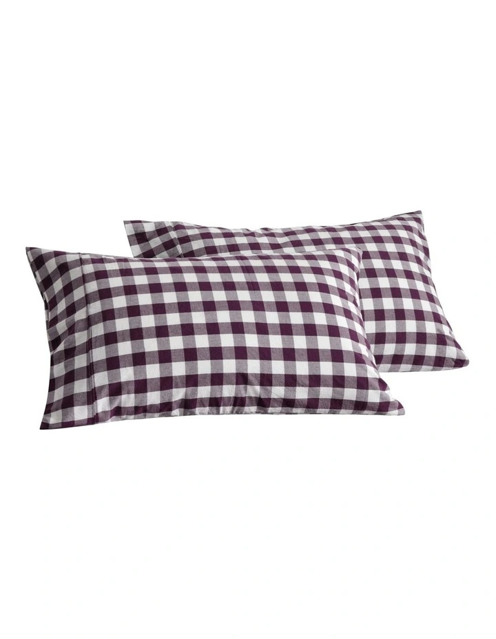 Lola Gingham Washed Cotton Standard Pillowcase Twin Pack in Plum image 6
