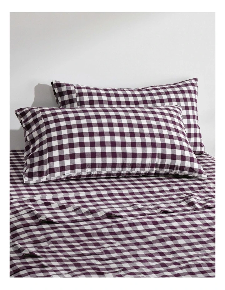 Lola Gingham Washed Cotton King Pillowcase Twin Pack in Plum image 1
