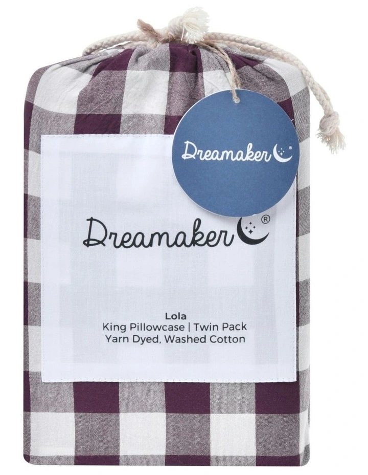 Lola Gingham Washed Cotton King Pillowcase Twin Pack in Plum image 5