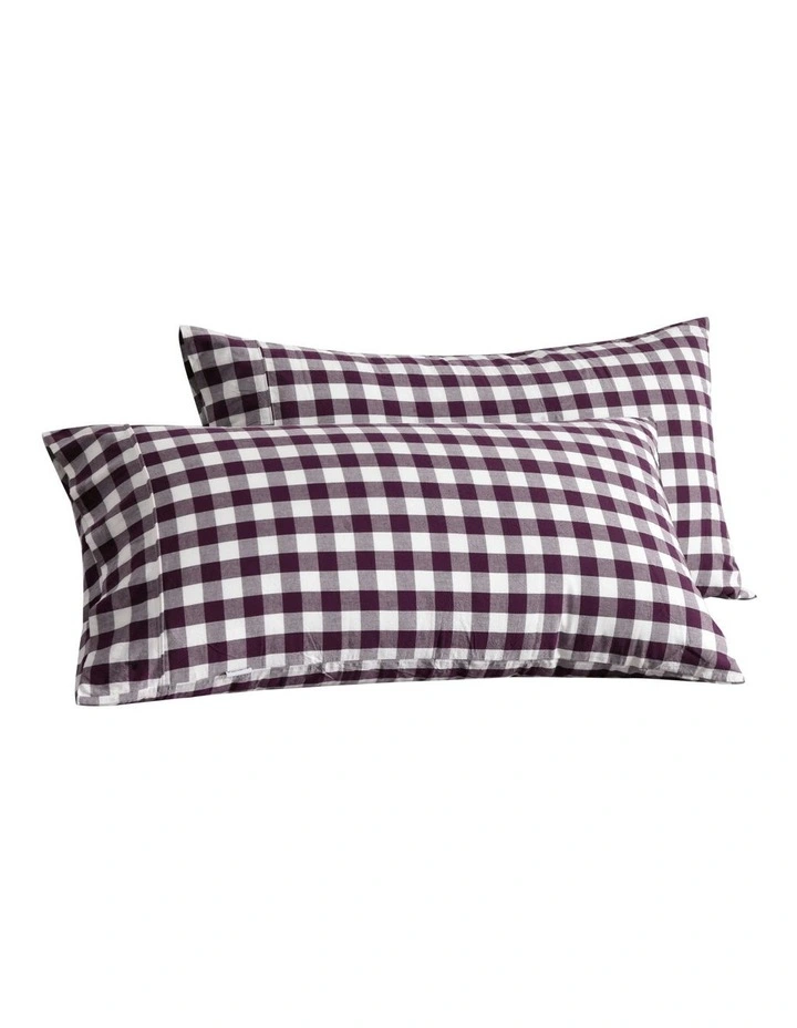 Lola Gingham Washed Cotton King Pillowcase Twin Pack in Plum image 6