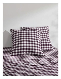 Lola Gingham Washed Cotton Euro Pillowcase Twin Pack in Plum