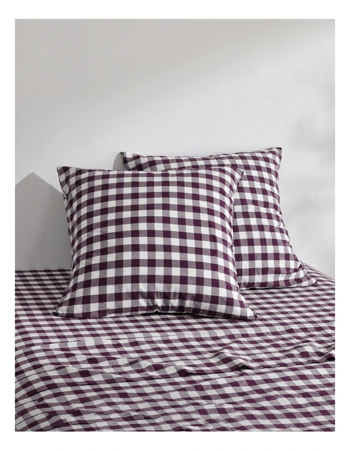 Lola Gingham Washed Cotton Euro Pillowcase Twin Pack in Plum image 1
