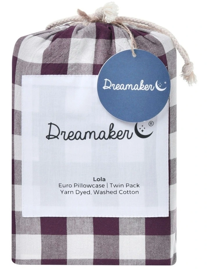 Lola Gingham Washed Cotton Euro Pillowcase Twin Pack in Plum image 3