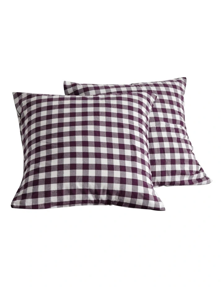 Lola Gingham Washed Cotton Euro Pillowcase Twin Pack in Plum image 4