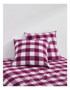 Remy Washed Cotton Yarn Dyed Check Euro Pillowcase Twin Pack in Berry