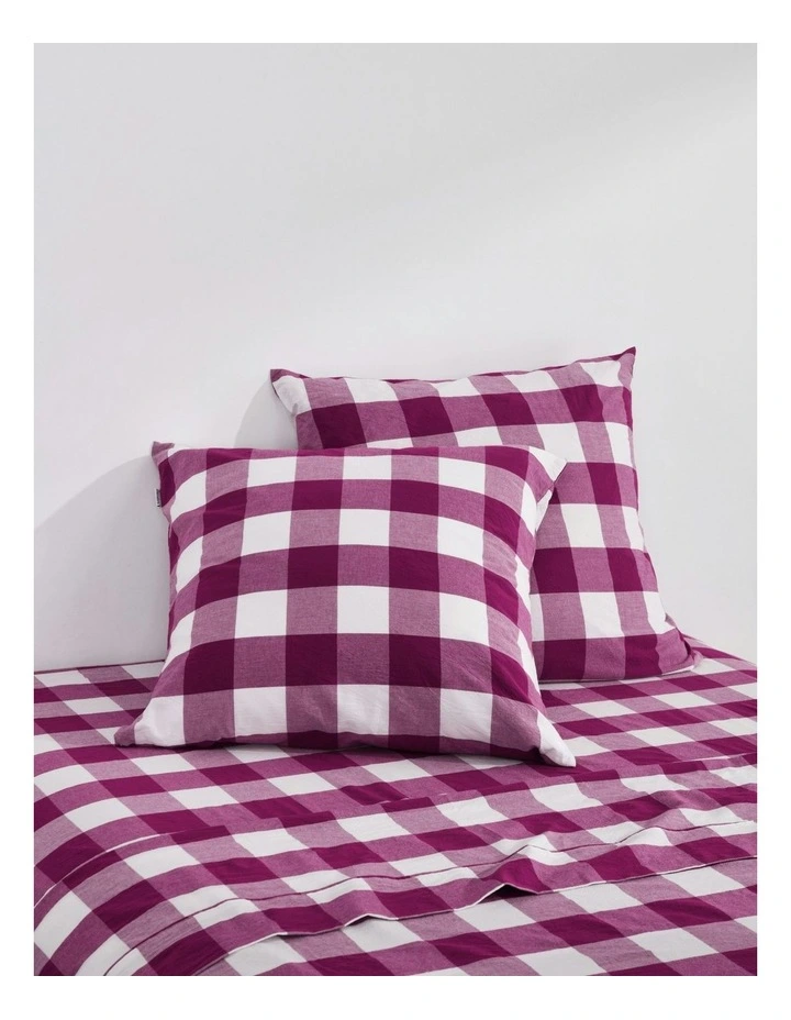 Remy Washed Cotton Yarn Dyed Check Euro Pillowcase Twin Pack in Berry image 1