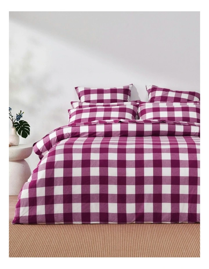 Remy Washed Cotton Yarn Dyed Check Euro Pillowcase Twin Pack in Berry image 5