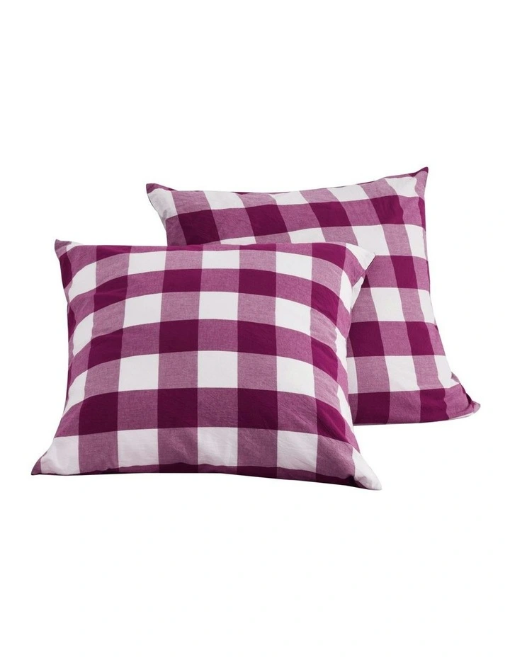 Remy Washed Cotton Yarn Dyed Check Euro Pillowcase Twin Pack in Berry image 6