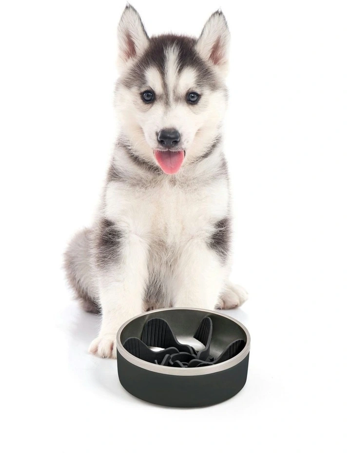 Duro Double Wall Stainless Steel Dog Bowl with Removable Slow Feeder Attachment Black image 5