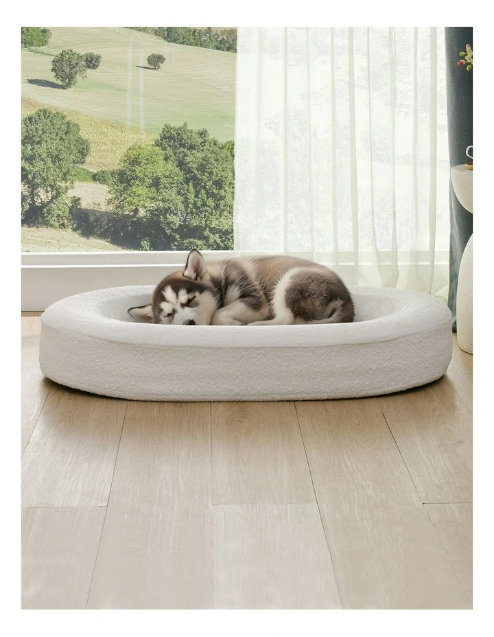 Marlo Orthopedic Bolster Boucle Pet Bed in White image 1