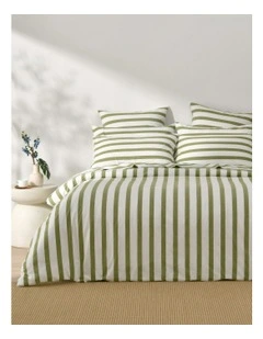 Cove Washed Cotton Yarn Dyed Wide Stripe Quilt Cover Set in Olive