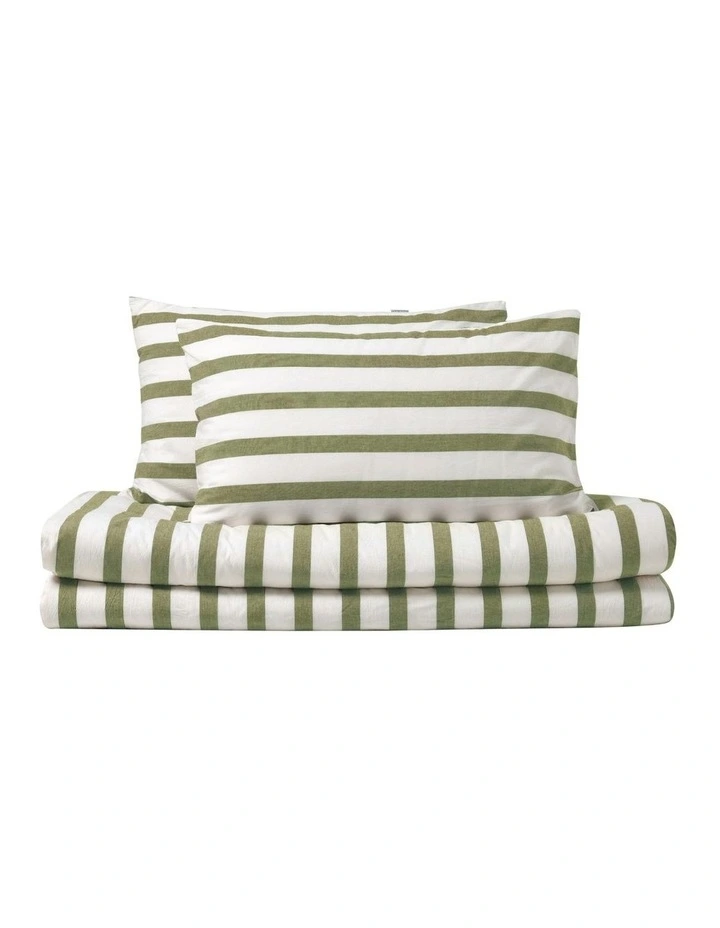 Cove Washed Cotton Yarn Dyed Wide Stripe Quilt Cover Set in Olive image 6