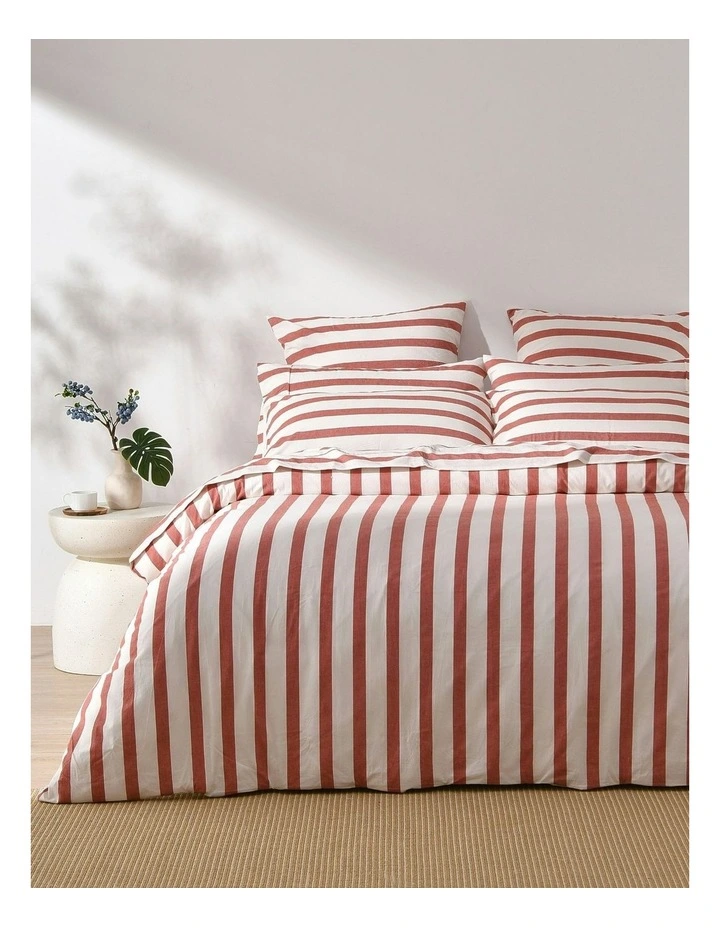 Cove Washed Cotton Yarn Dyed Wide Stripe Quilt Cover Set in Rust image 1