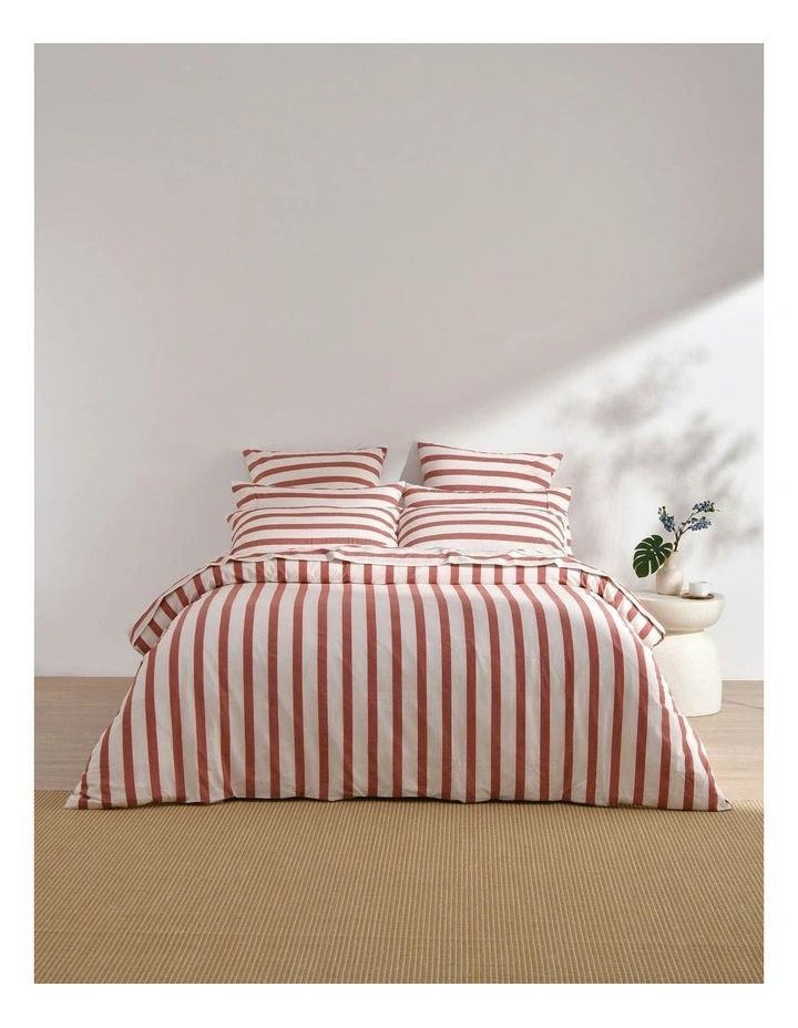 Cove Washed Cotton Yarn Dyed Wide Stripe Quilt Cover Set in Rust image 5