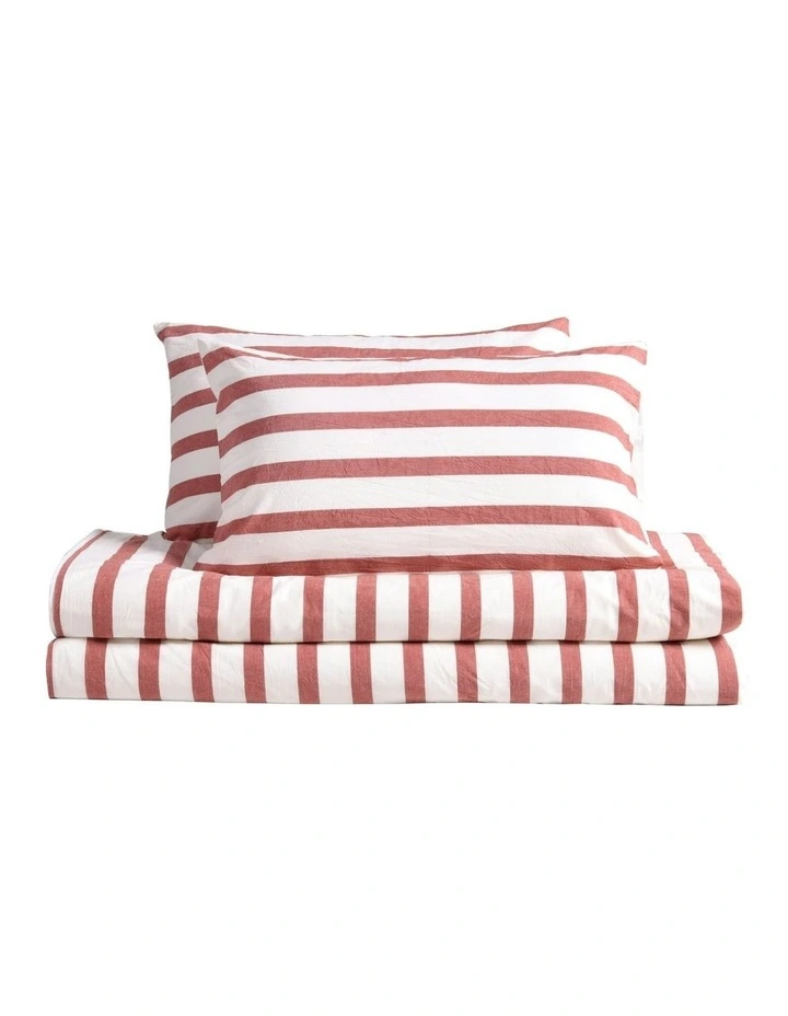 Cove Washed Cotton Yarn Dyed Wide Stripe Quilt Cover Set in Rust image 6