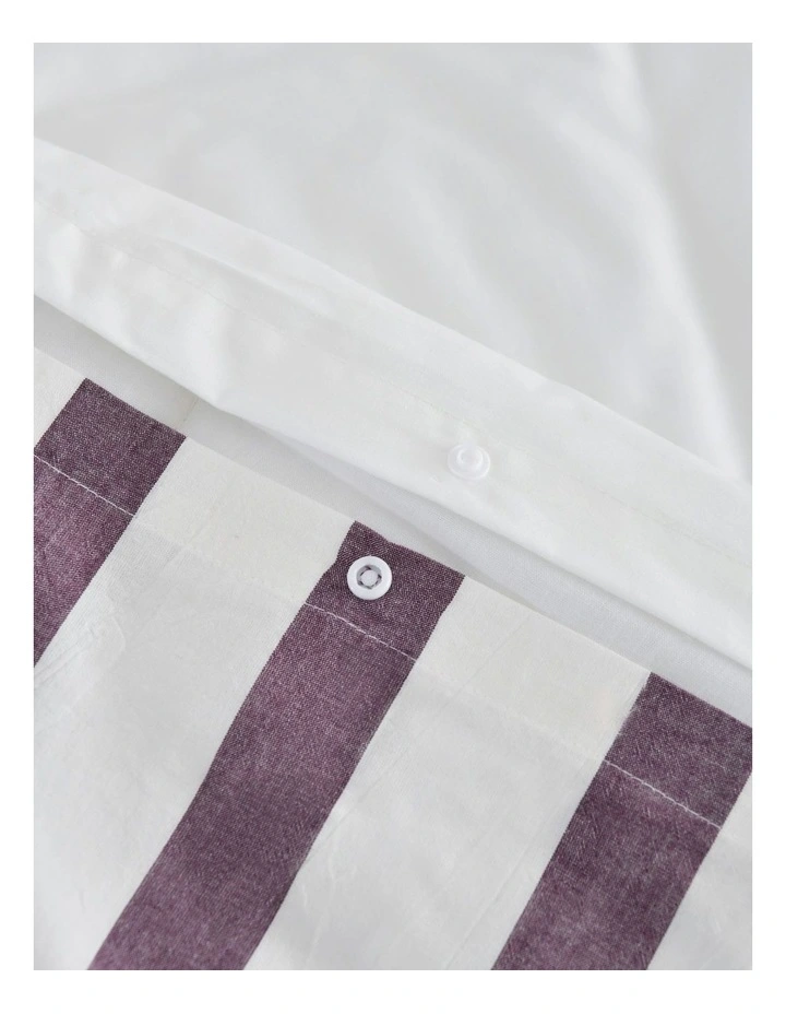 Cove Washed Cotton Yarn Dyed Wide Stripe Quilt Cover Set in Plum image 4