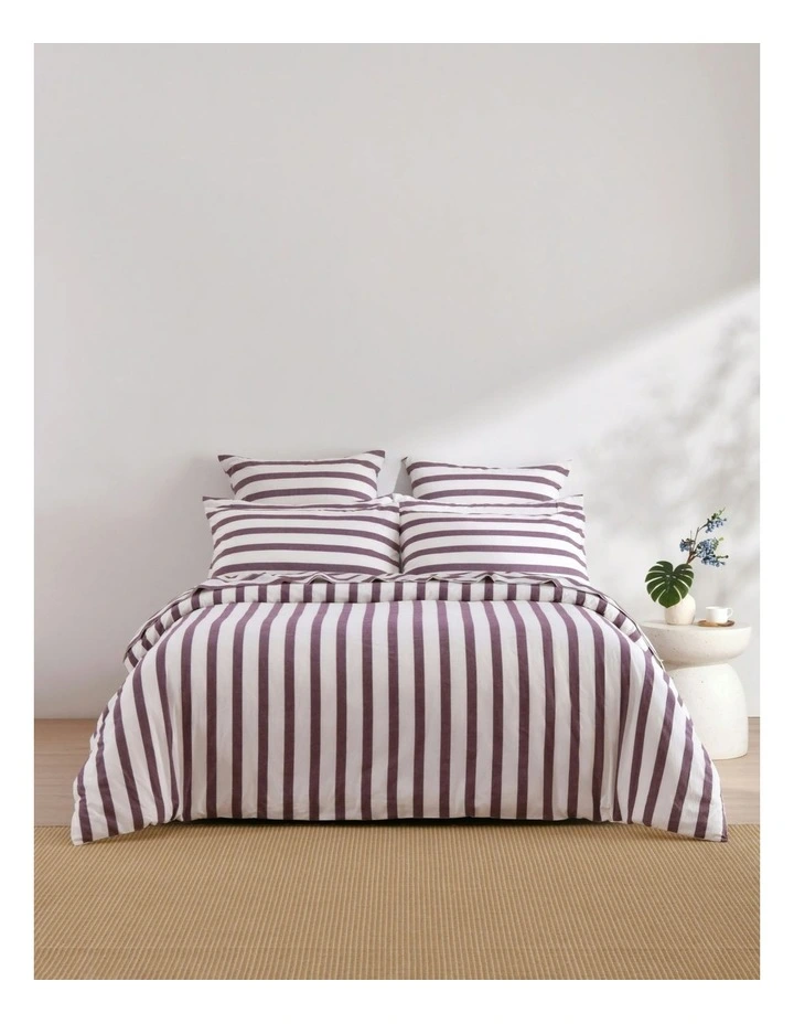 Cove Washed Cotton Yarn Dyed Wide Stripe Quilt Cover Set in Plum image 5